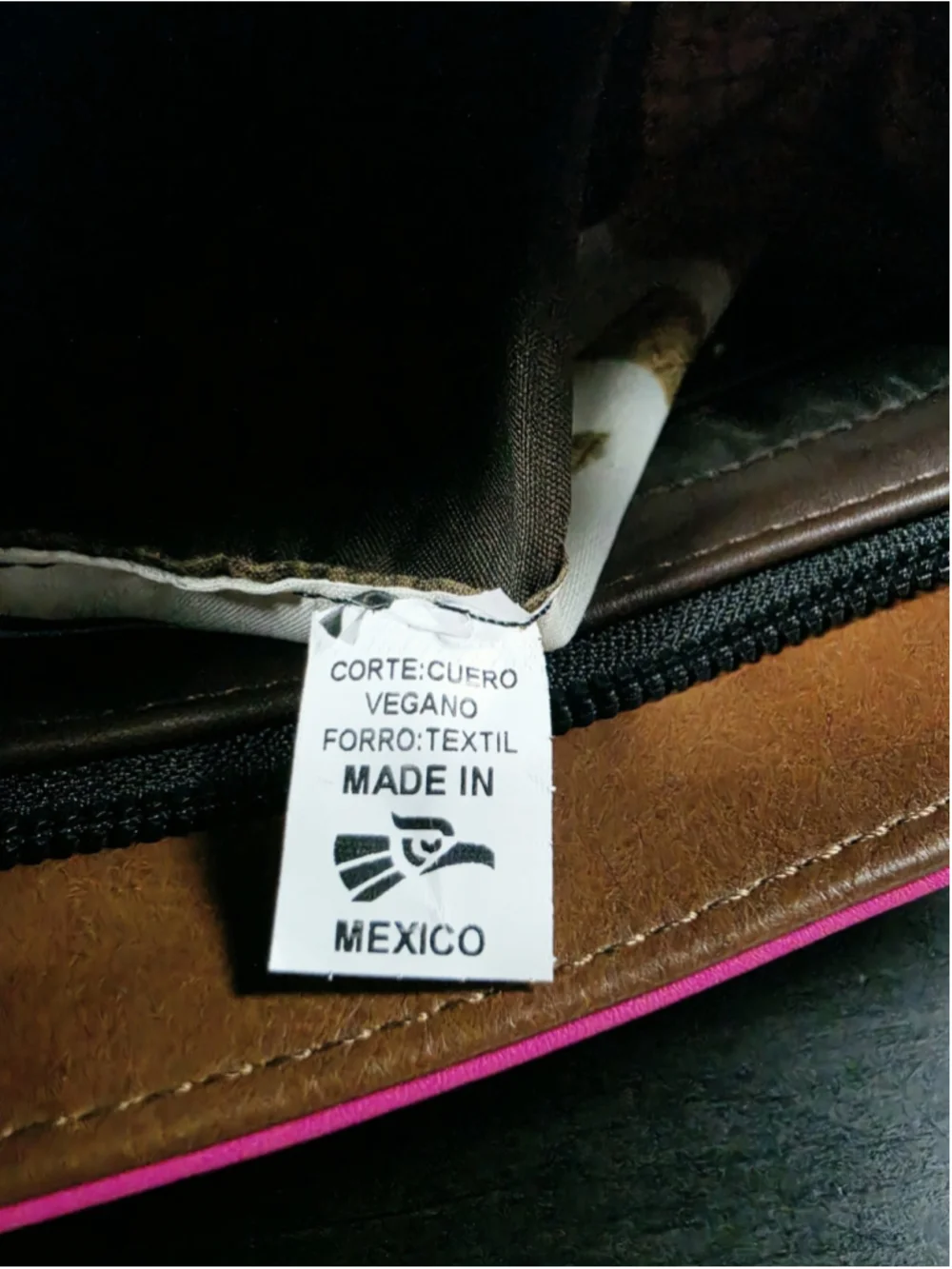 Mexican Hummingbird Embossed VEGAN Leather Handbag – Magenta Pink & Cognac Brown